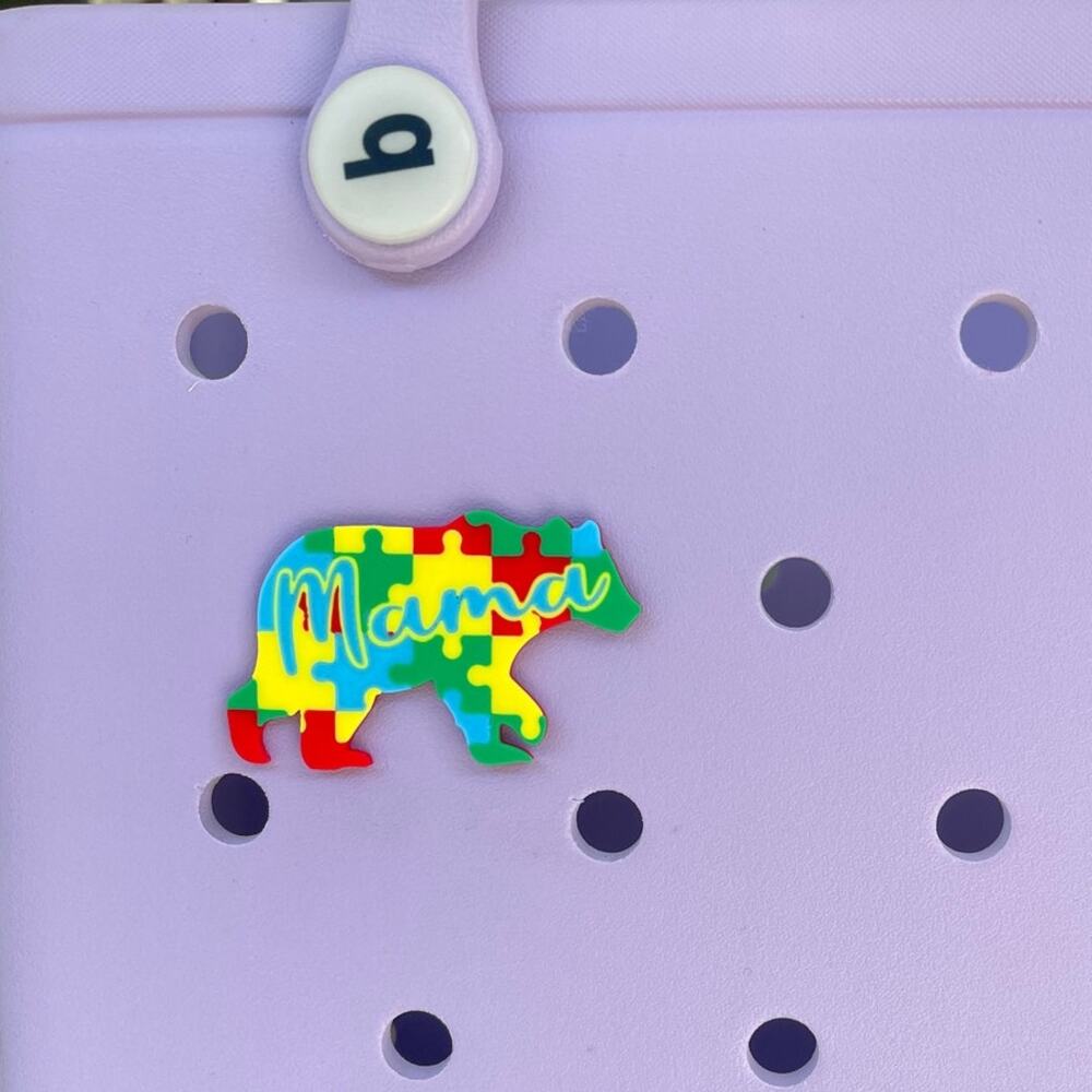 Autism Awareness Mama Bear Bogg Bag Charm
